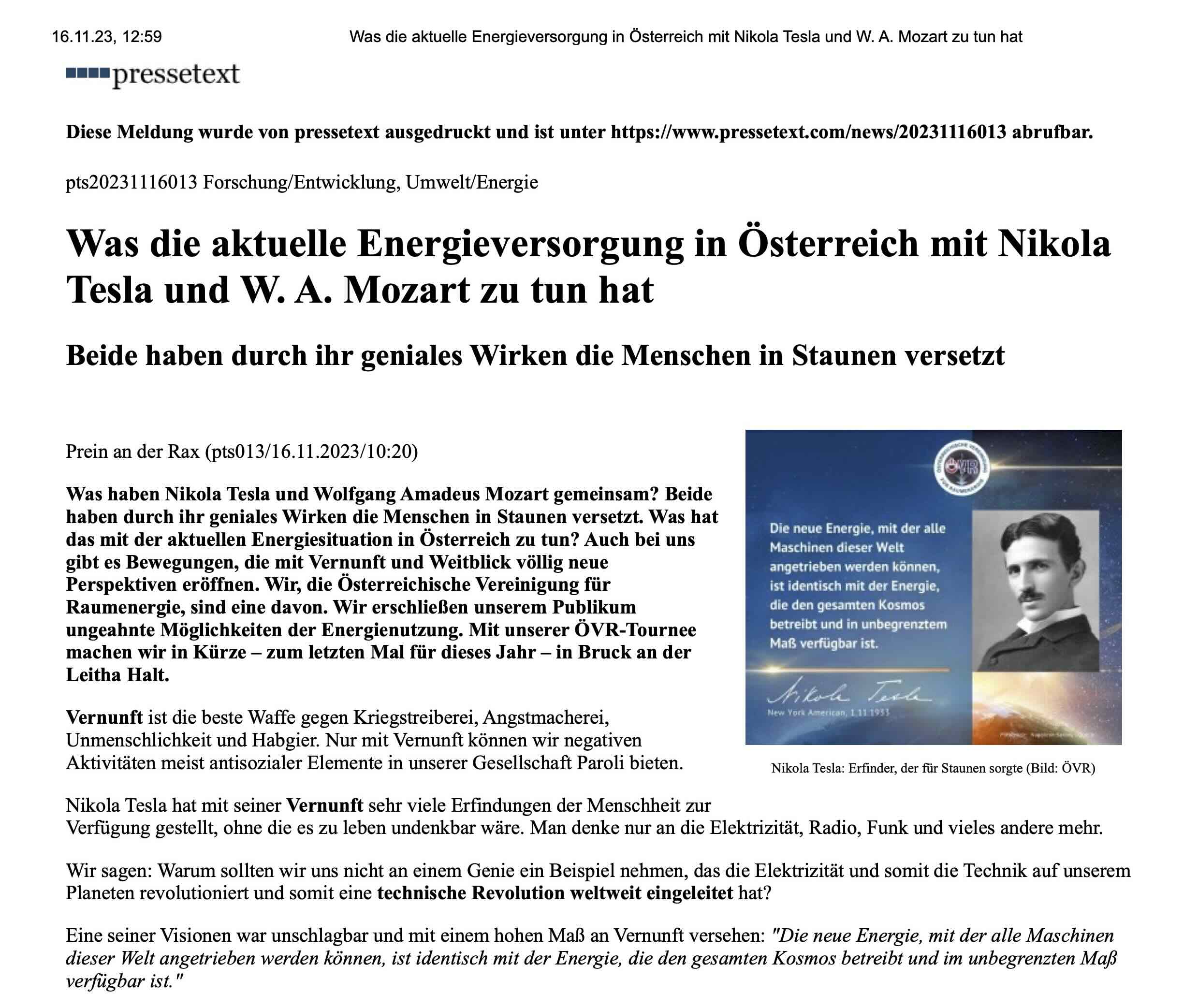 Was die aktuelle Energieversorgung in Österreich mit Nikola Tesla und W. A. Mozart zu tun hat
