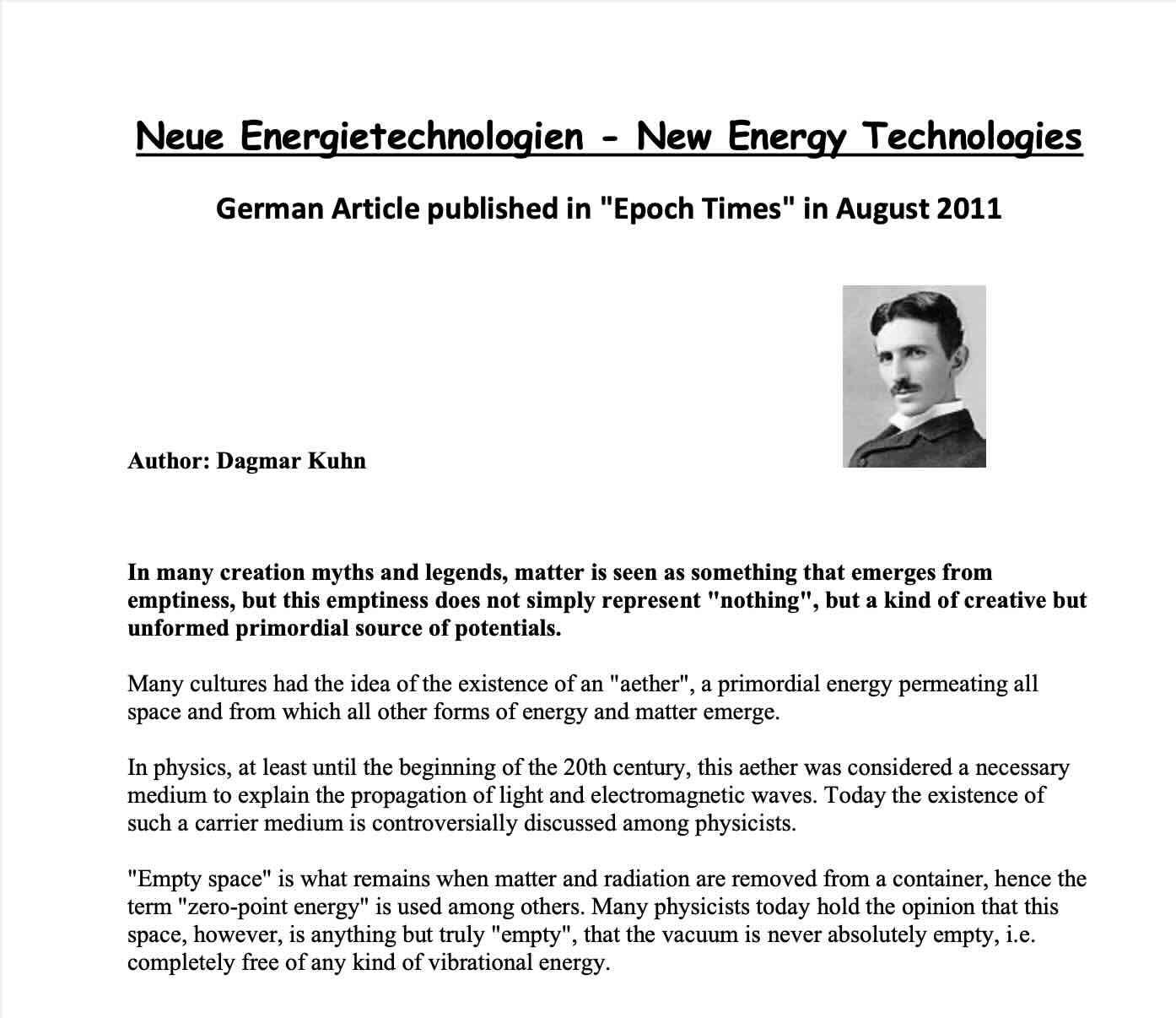 Neue Energietechnologien Ein Artikel aus der Epoch Times August 2011