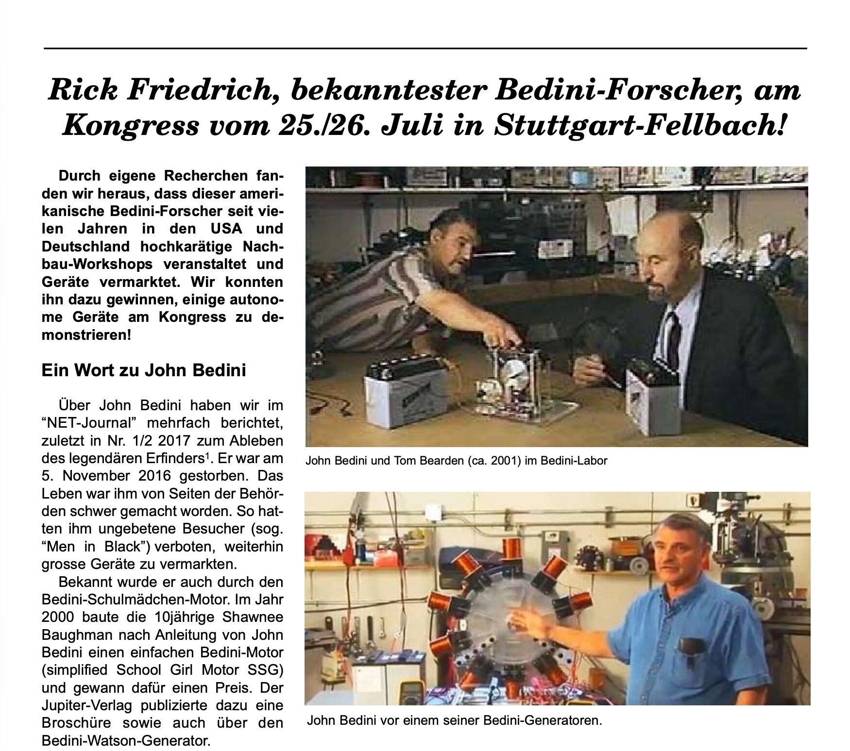 Rick Friedrich, bekanntester Bedini-Forscher