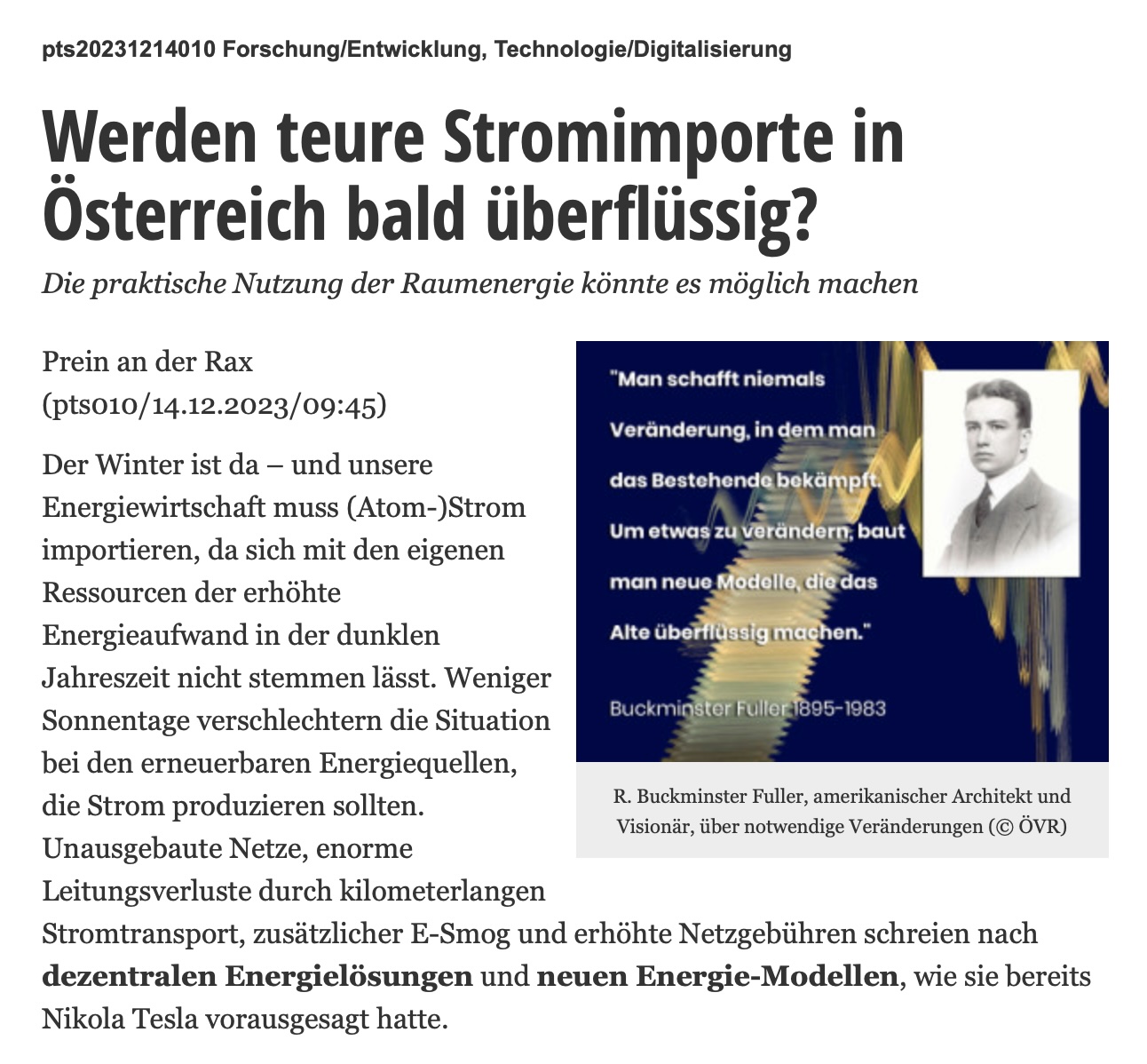 Werden teure Stromimporte in Österreich bald überflüssig? – 7. Presseaussendung für 2023